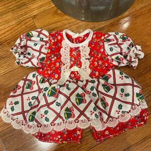 Vintage Christmas Holiday Baby Doll Stuffed Animal Dress